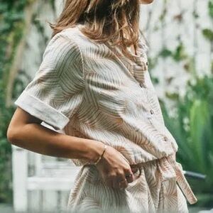 roxy real yesterday printed romper - toast palm tree dreams